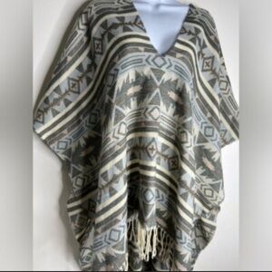 Free People Fringe Poncho - Gray and Cream